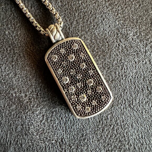 David Yurman Midnight Melange Dog Tag w/ Diamonds Necklace - 18" - RARE - Picture 6 of 16